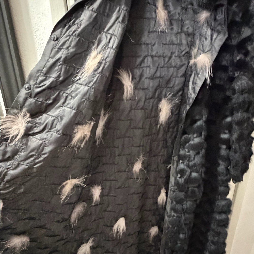 Real Rabbit Fur Coat Long Black Medium EUC - Picture 5 of 6